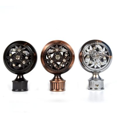 da fábrica do diamante de bronze por atacado do metal da cor 28mm da tira diretamente finials de cristal da cortina em acessórios da haste de cortina